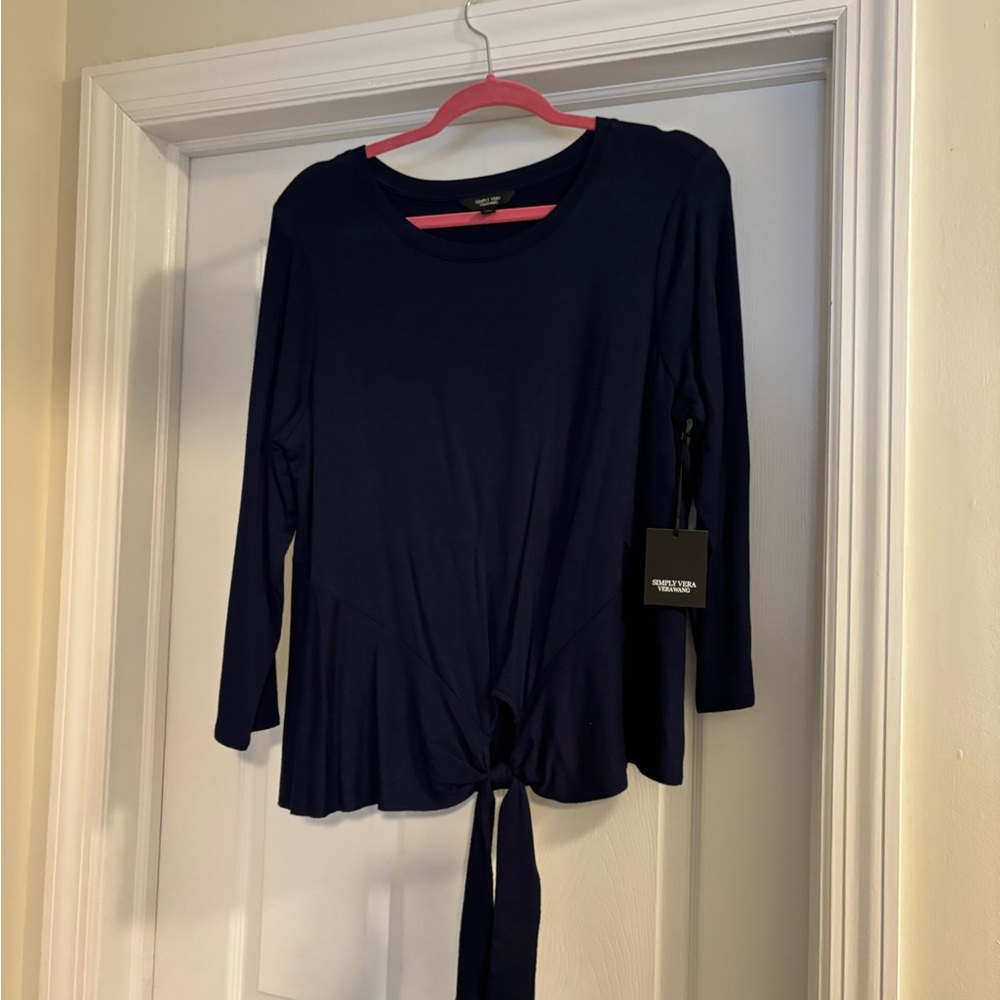 Vera Wang Blue Tie Front 3/4 Sleeve Blouse
